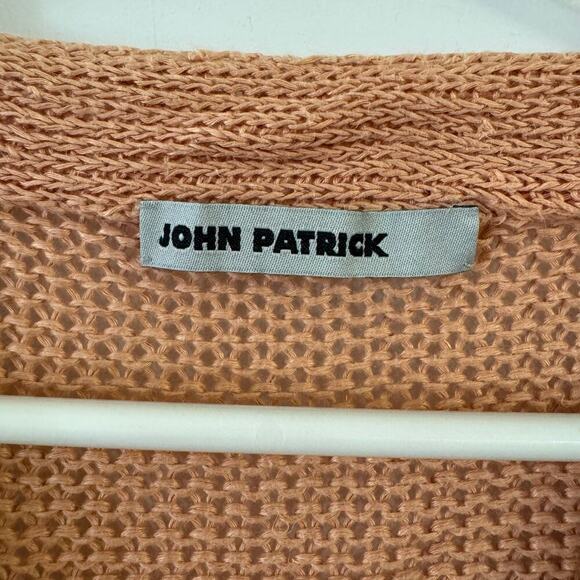 John Patrick Linen Knit Cardigan Pearl Button Size Medium Sheer Peach - Picture 4 of 7